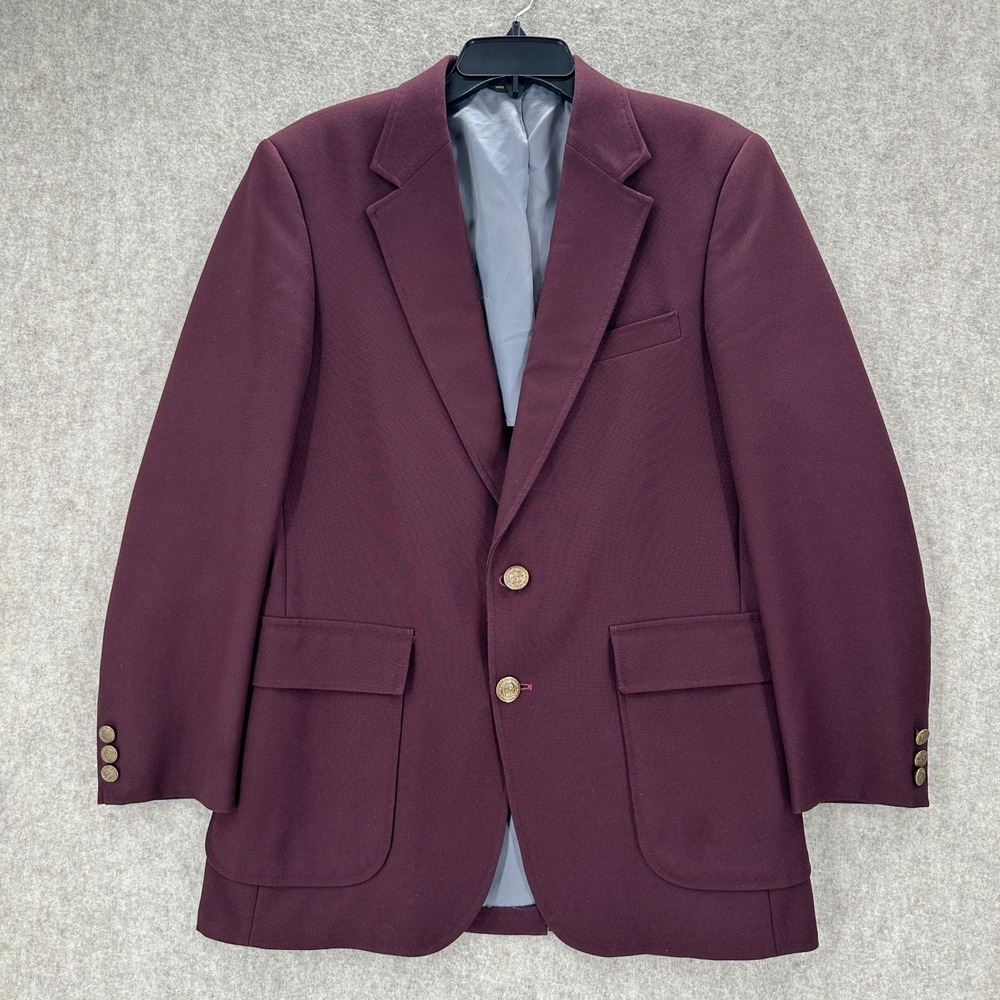 PERMA PREST Classic 70s Blazer Jacket‎ Mens 40R Burgundy Polyester Diso FLAW